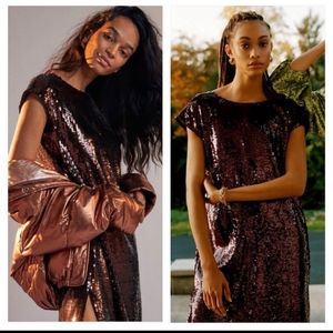 Anthropologie Kara Sequined coctail Midi Dress Maeve short sleeves Holiday Small